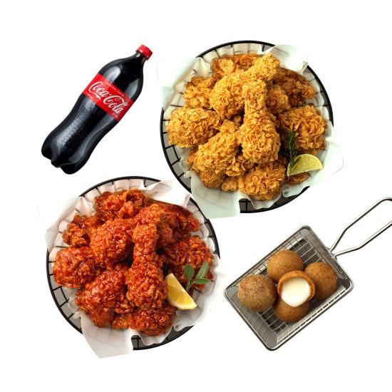 후라이드+양념치킨+치즈볼+콜라1.25L