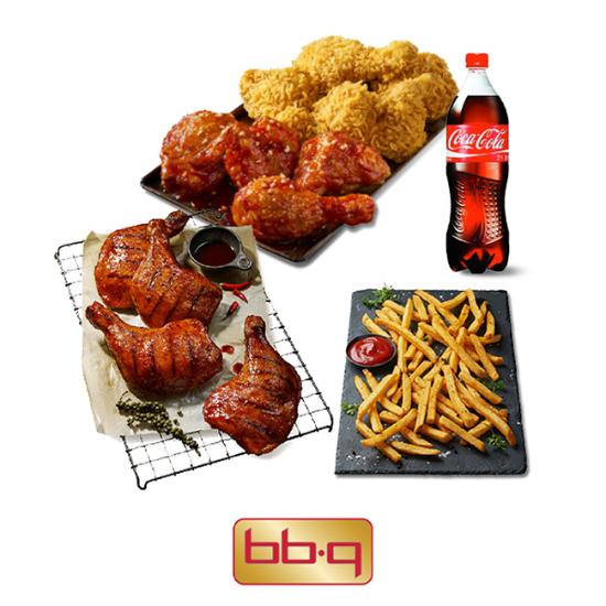 BBQ 황올반+양념반+자메이카통다리+감자튀김+콜라1.25L