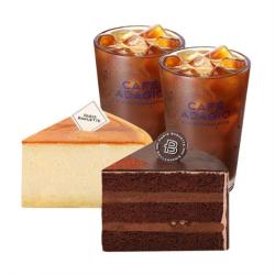 파리바게뜨 치즈케이크(조각)+초코가나슈 케이크(조각)+아이스 아메리카노 2잔