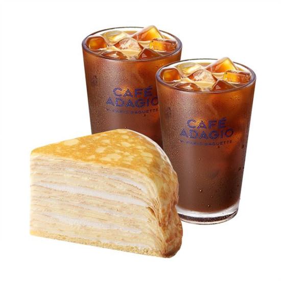 파리바게뜨 15겹 크레이프 케이크(조각)+아이스 아메리카노 2잔