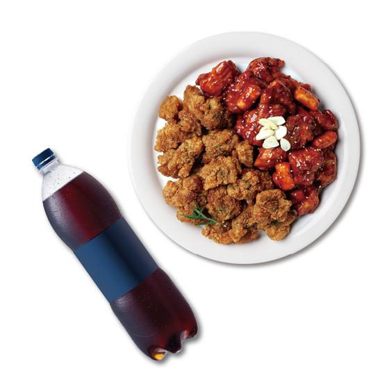 땅땅치킨 땅땅치킨 허브순살치킨(반) 불닭(반) 콜라1.25L