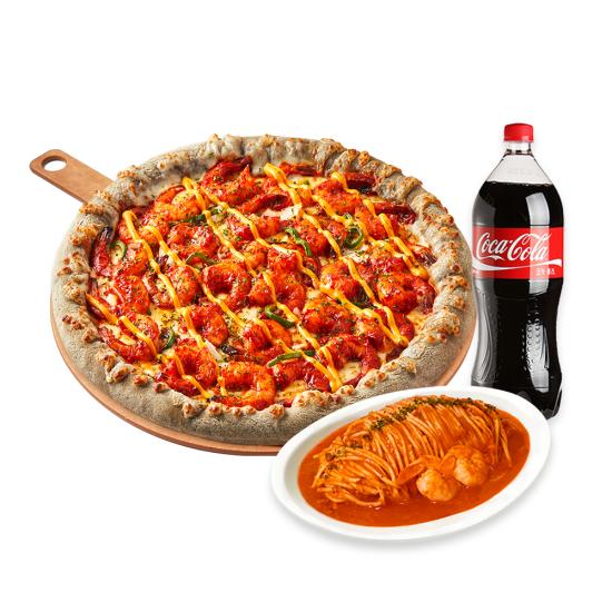쉬림플렉스피자 L + 쉬림프로제스파게티 + 콜라 1.25L