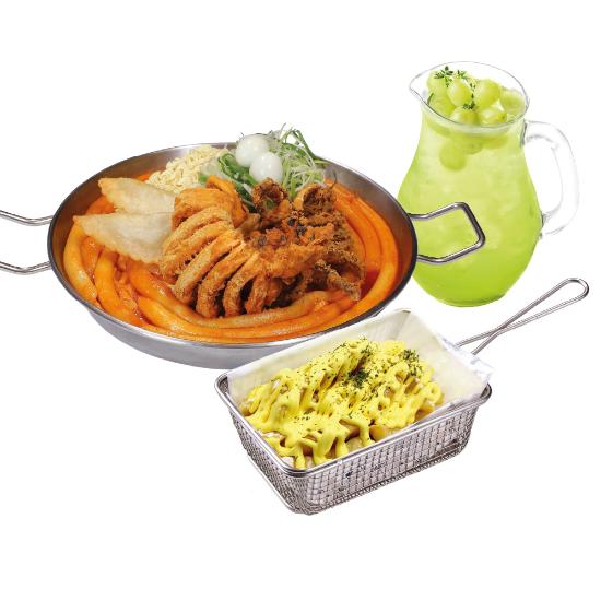 [청년다방] 통큰오짱떡볶이(2인) + 버터갈릭감자튀김 + 통큰에이드