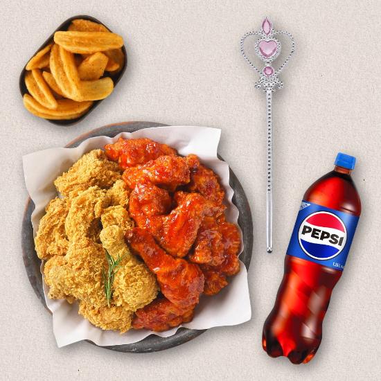 공주요술봉+후라이드반양념반+케이준V컷감자+콜라1.25L