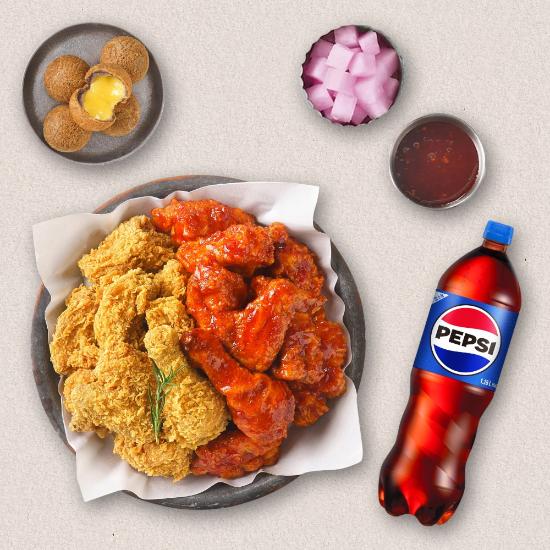 후라이드반양념반+더블치즈볼+콜라1.25L
