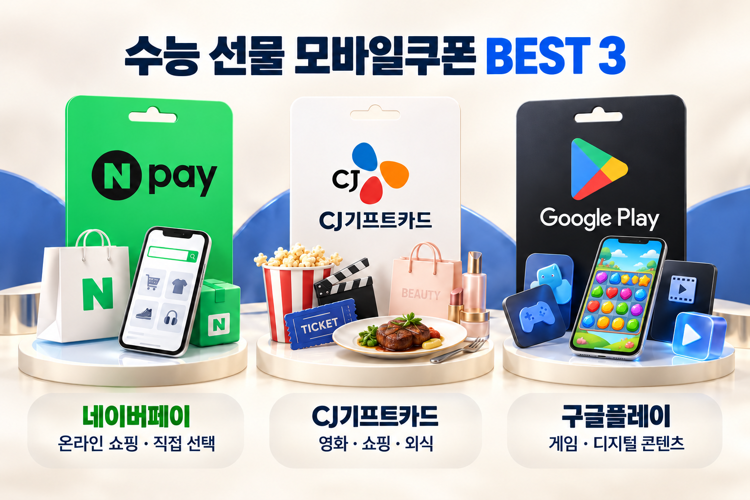 수능 선물 모바일쿠폰 3종 한눈에 비교