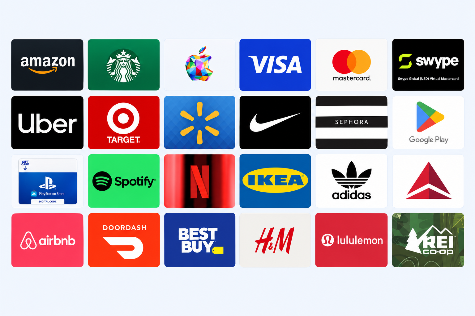Amazon Starbucks Apple Visa Mastercard Uber 등 다양한 브랜드를 모은 예시 이미지
